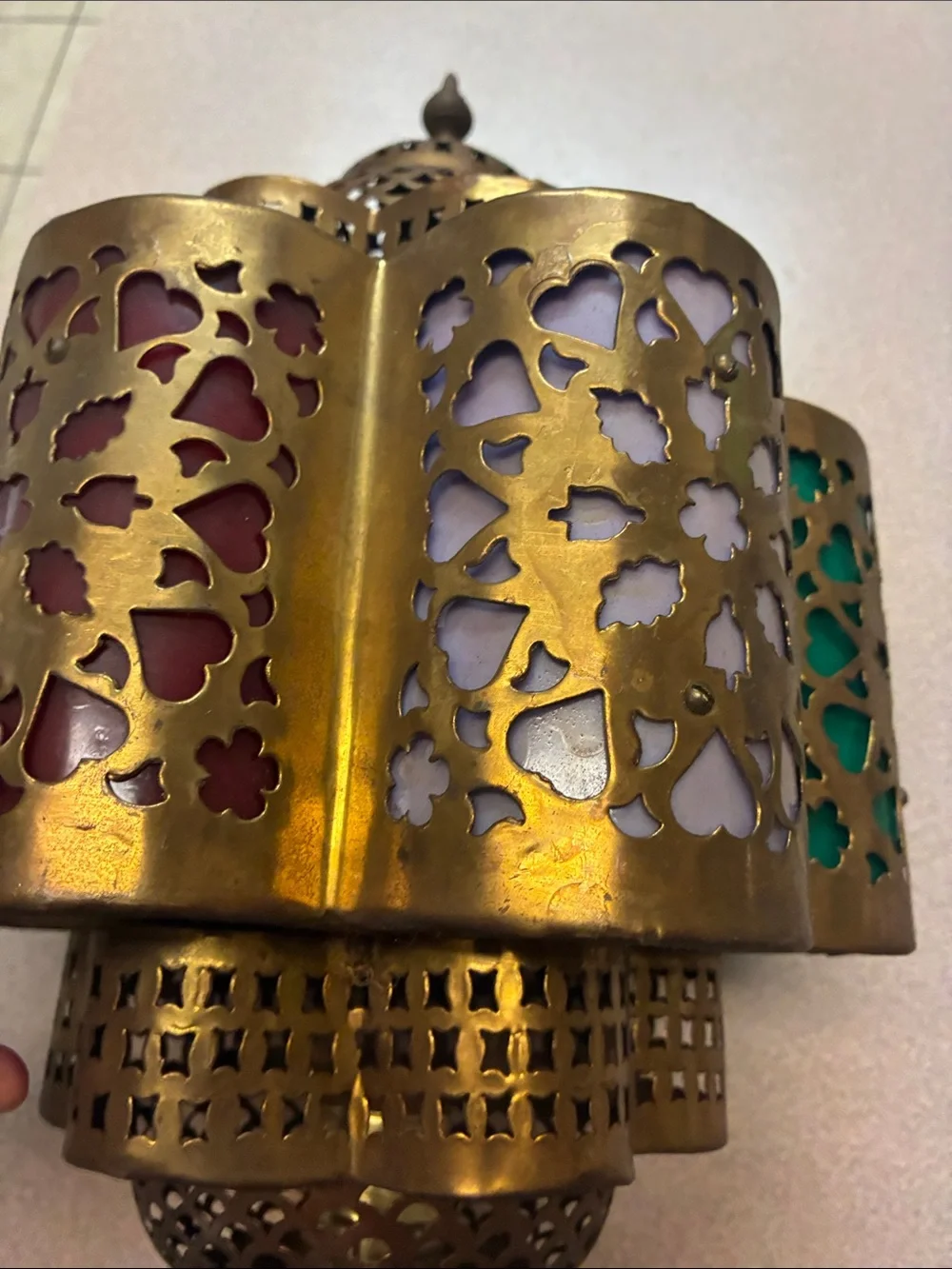 Brass Moroccan-Style Multi-Color Cutout Lantern